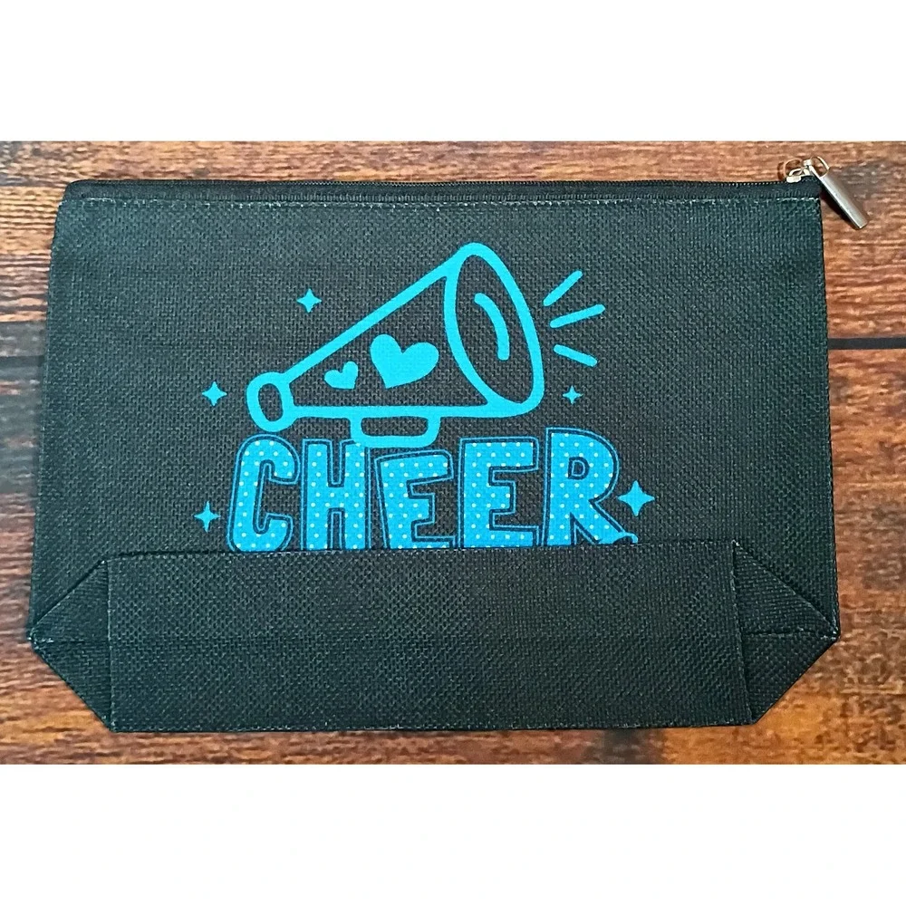 Cheer Squad Makeup Bag Black Canvas‎ Teal Cheerleading Zipper Pouch Accessory